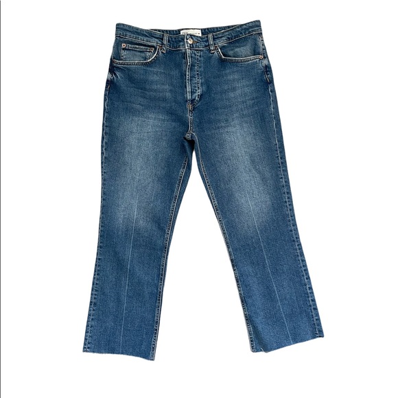 Zara | Medium Wash The Dreed Raw Hem Flare Denim Jeans 12 - Picture 7 of 7